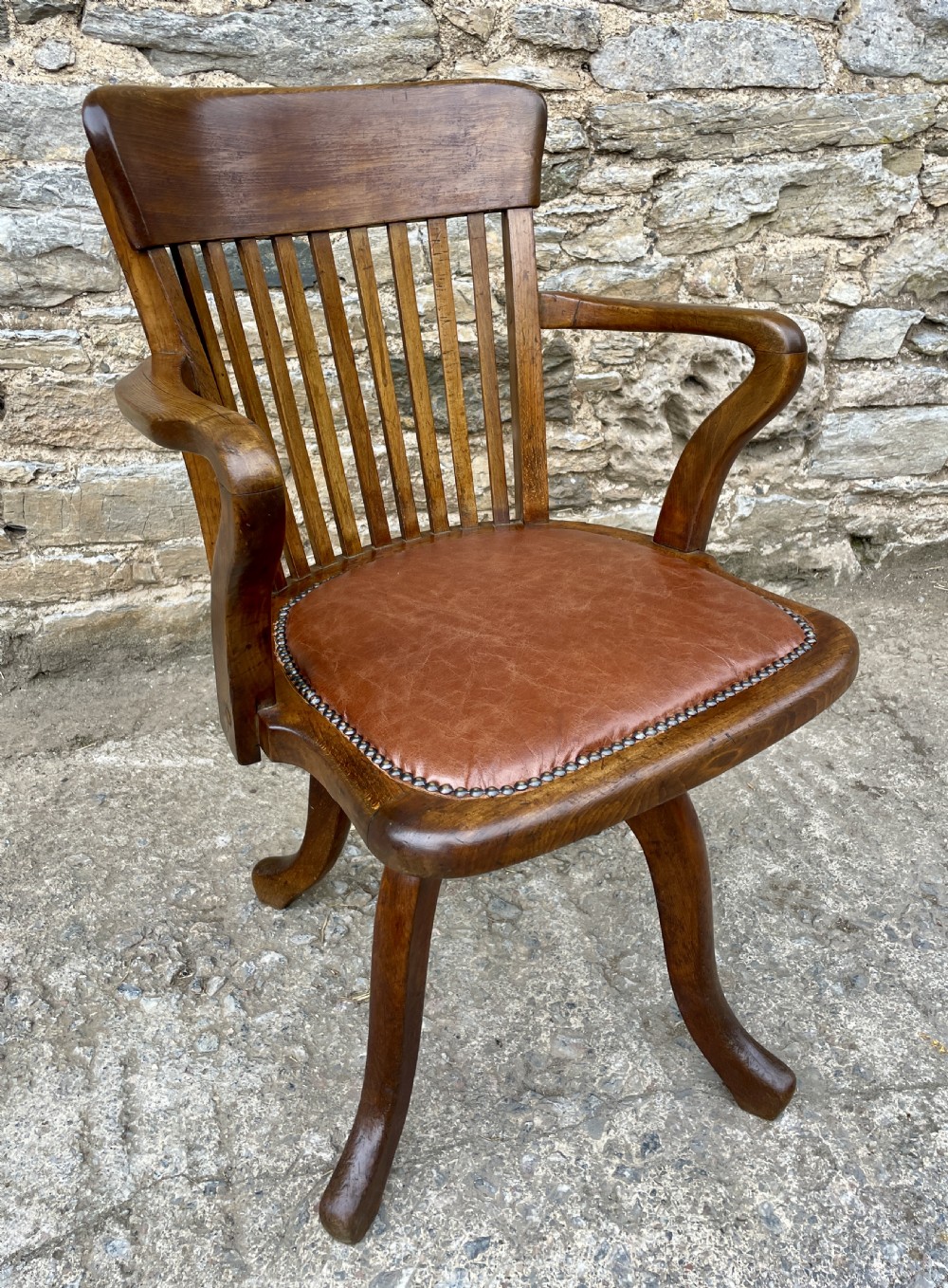 Antique Oak Swivel Desk Chair View XVI