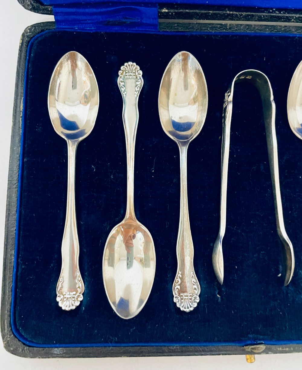Set of 6 Silver Teaspoons and Tongs View X