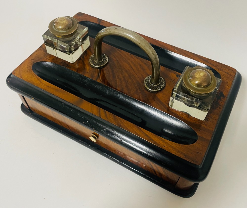 Antique Desk Stand with Two Inkwells View II