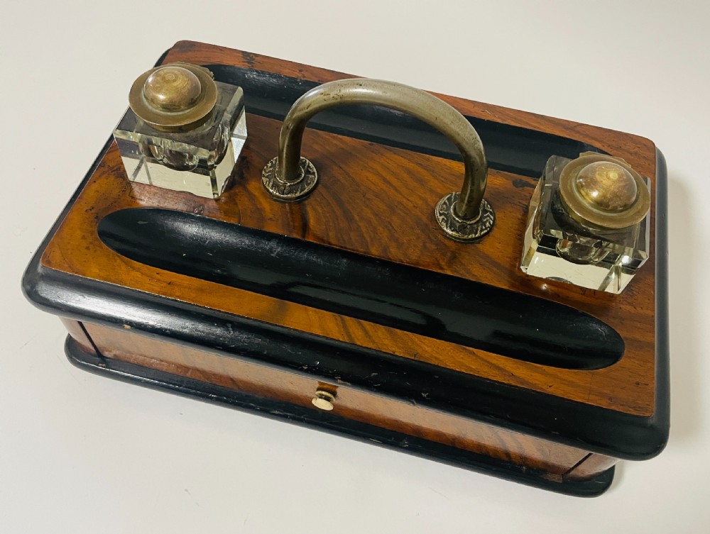Antique Desk Stand with Two Inkwells View IX
