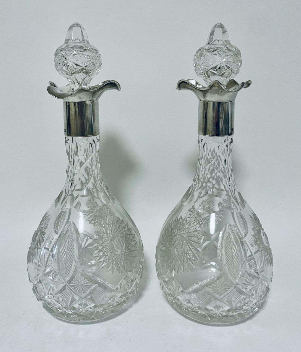 Pair of Silver Mounted Cut Glass Decanters View X
