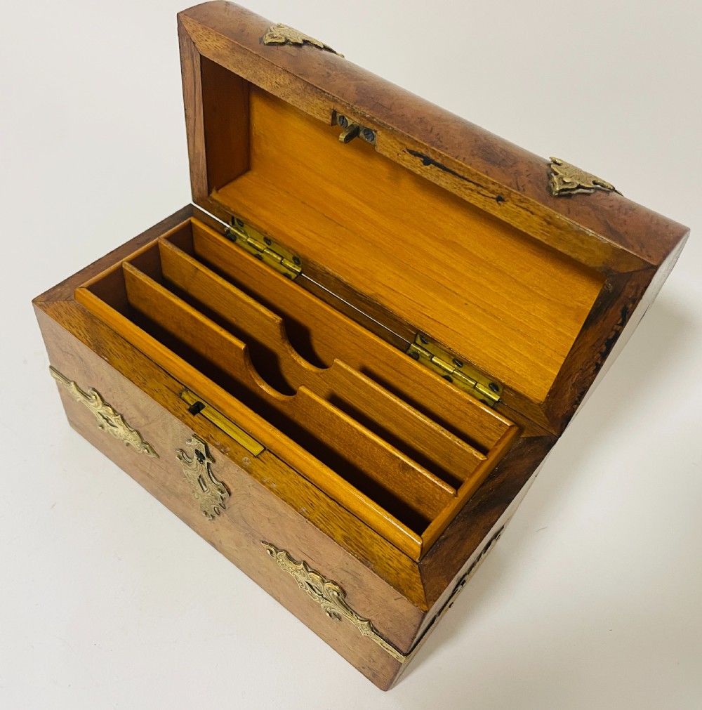 Antique Walnut Brass Bound Stationery Box View X