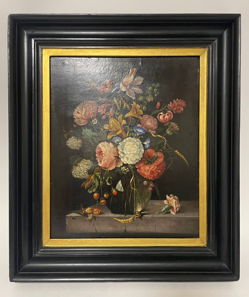 19th Century Flemish School Still Life Oil on Panel