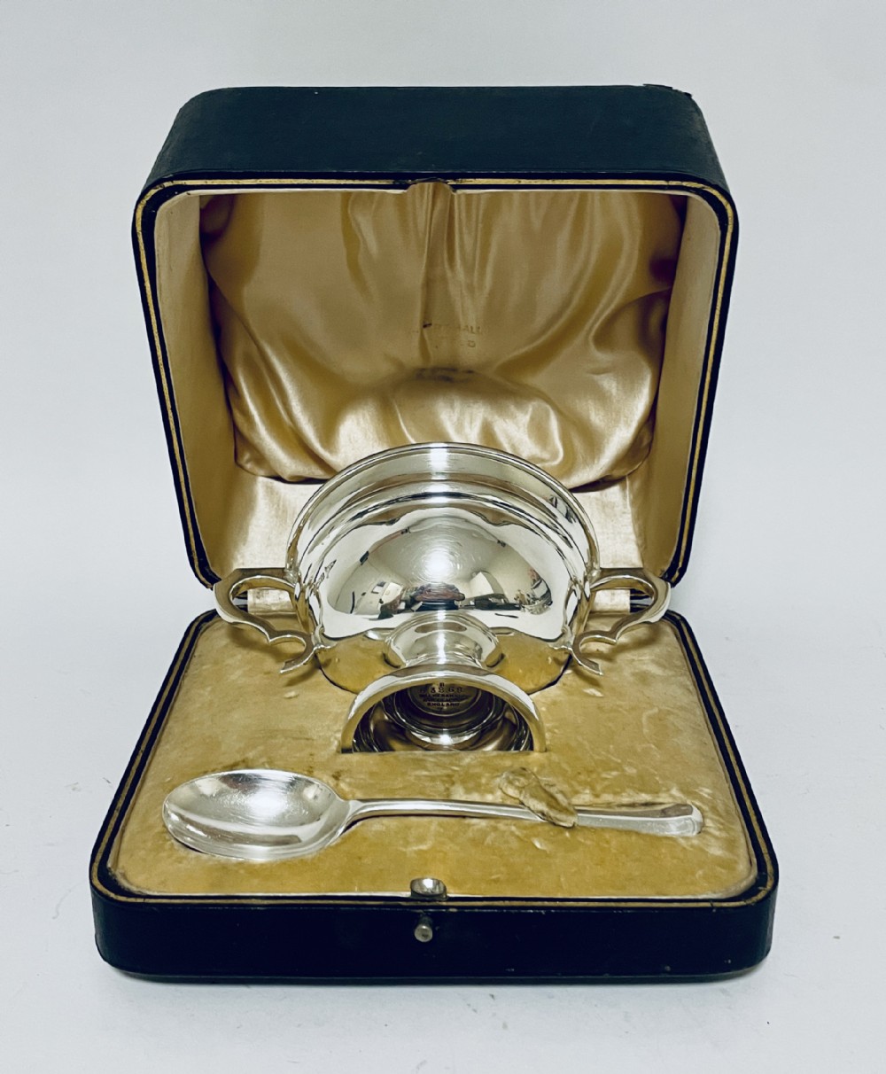 Antique Boxed Silver Christening Set