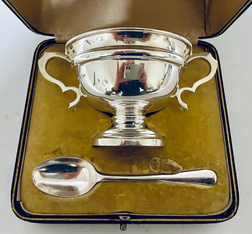 Antique Boxed Silver Christening Set View V