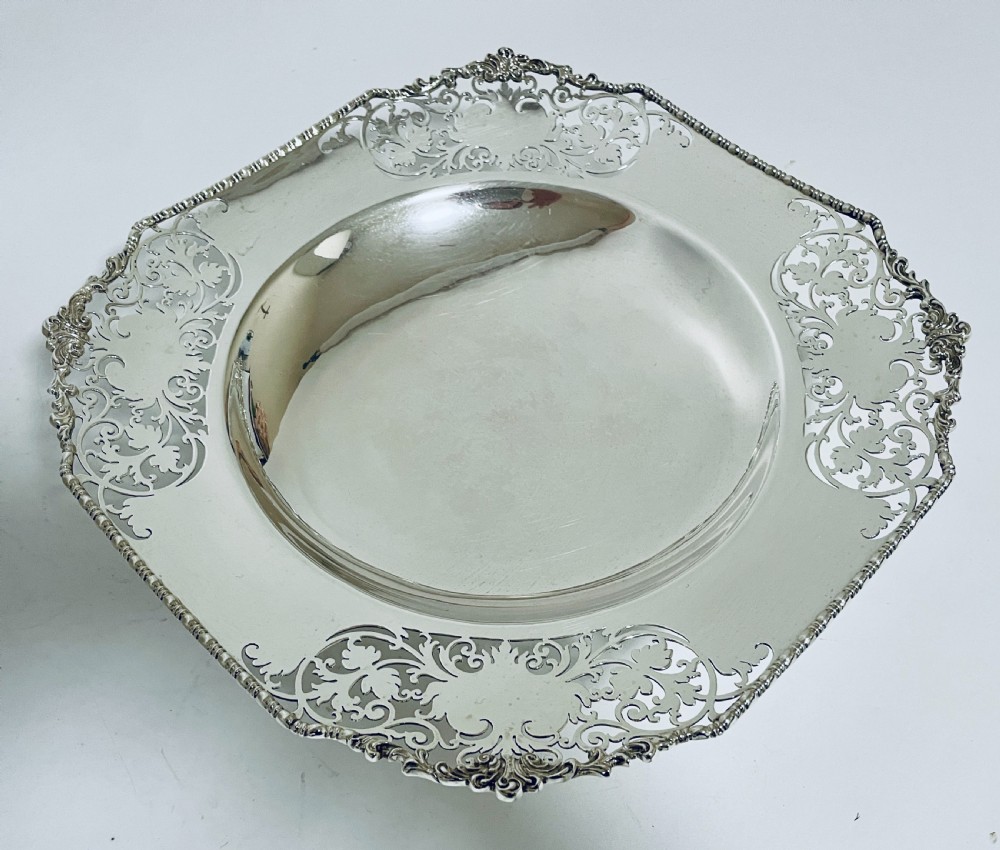 Large Antique Silver Pedestal Bowl View V