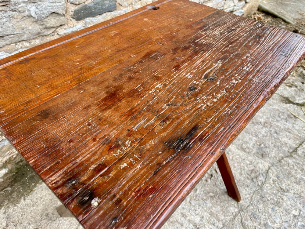 Antique Pine Folding School Desk View V
