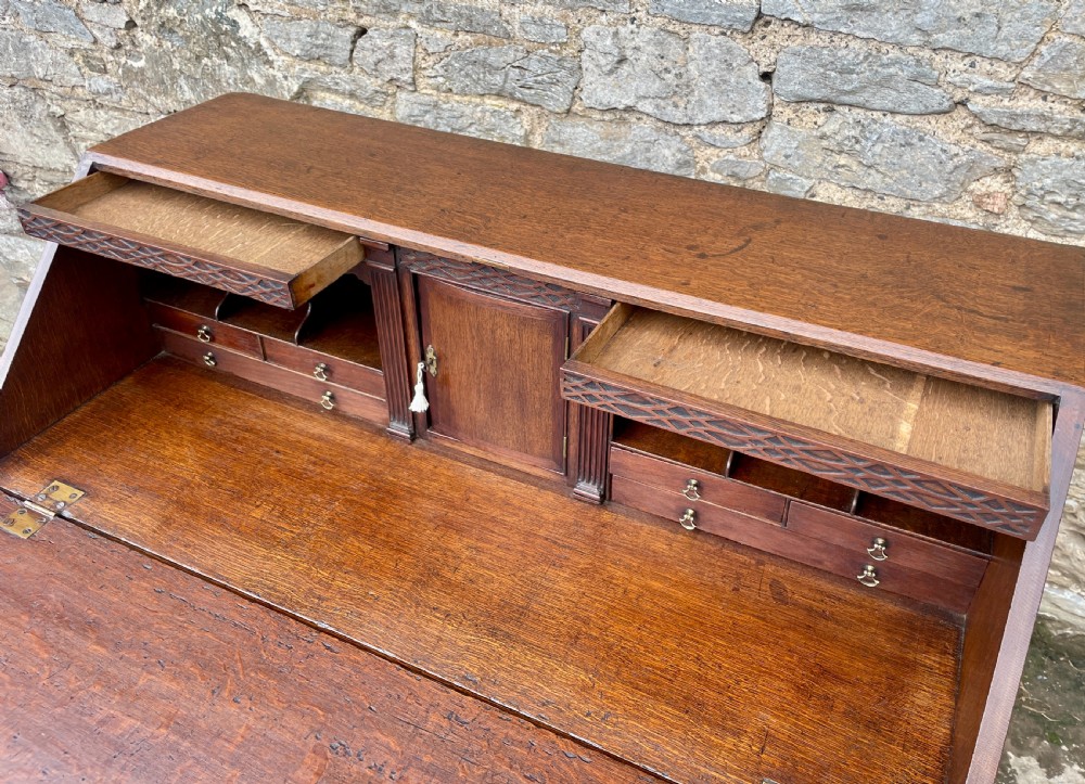 Large ?Georgian Oak Bureau with Secret Drawers View XVIII