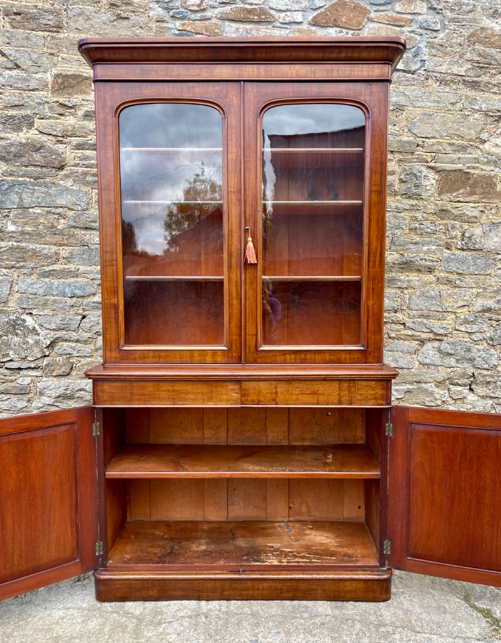 Victorian Mahogany Glazed Bookcase Cabinet View IV