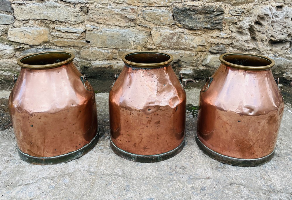 Set of 3 Victorian Copper Milk Pails