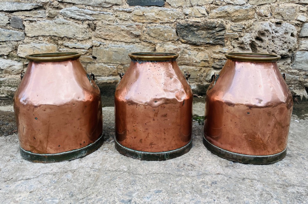 Set of 3 Victorian Copper Milk Pails View II