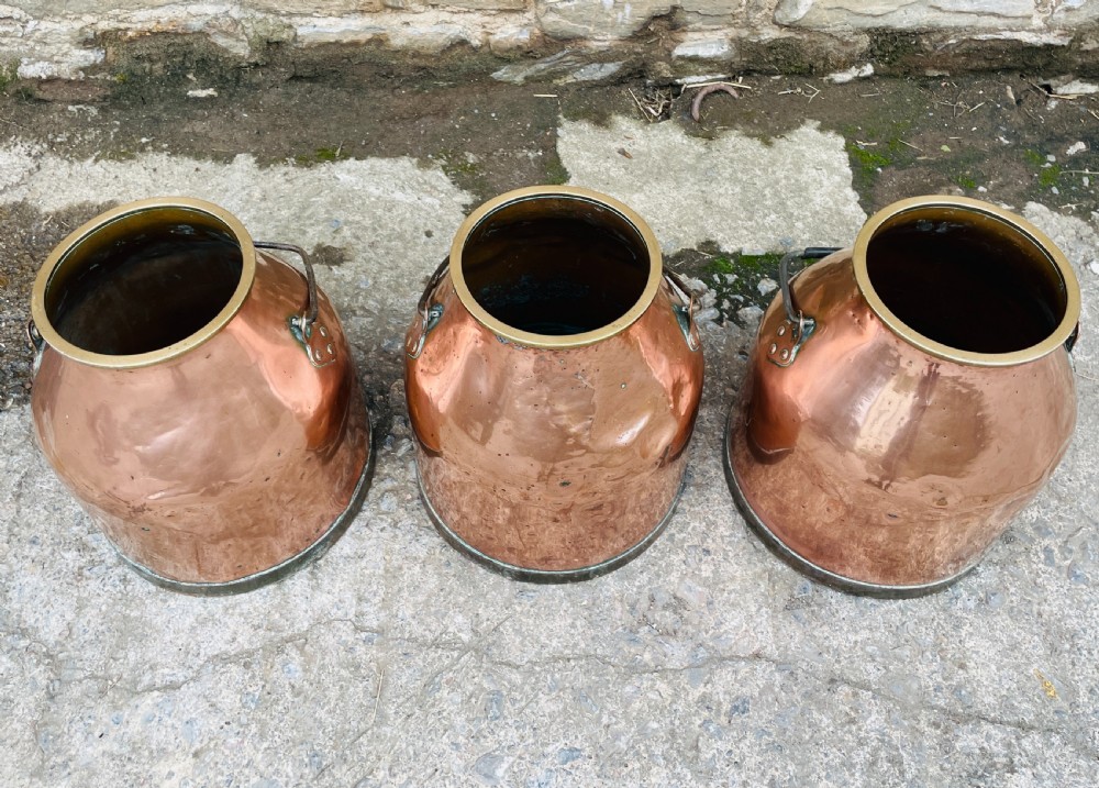 Set of 3 Victorian Copper Milk Pails View III