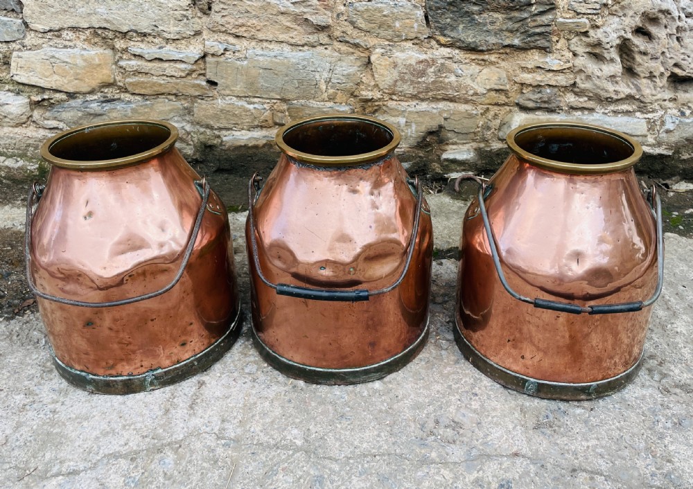 Set of 3 Victorian Copper Milk Pails View V