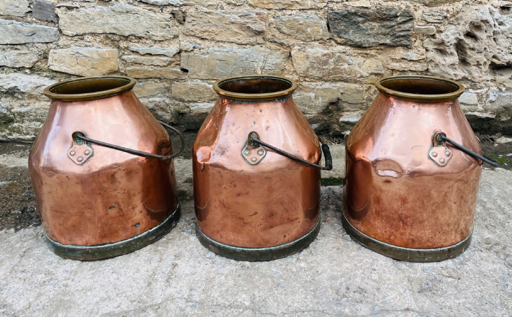 Set of 3 Victorian Copper Milk Pails View VIII