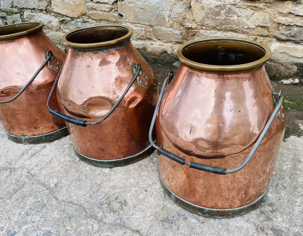 Set of 3 Victorian Copper Milk Pails View IX