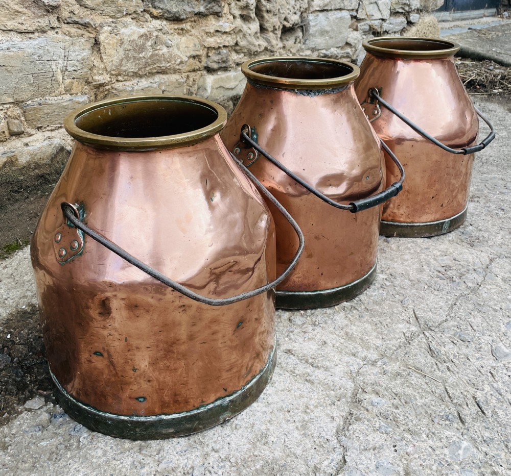 Set of 3 Victorian Copper Milk Pails View XIII