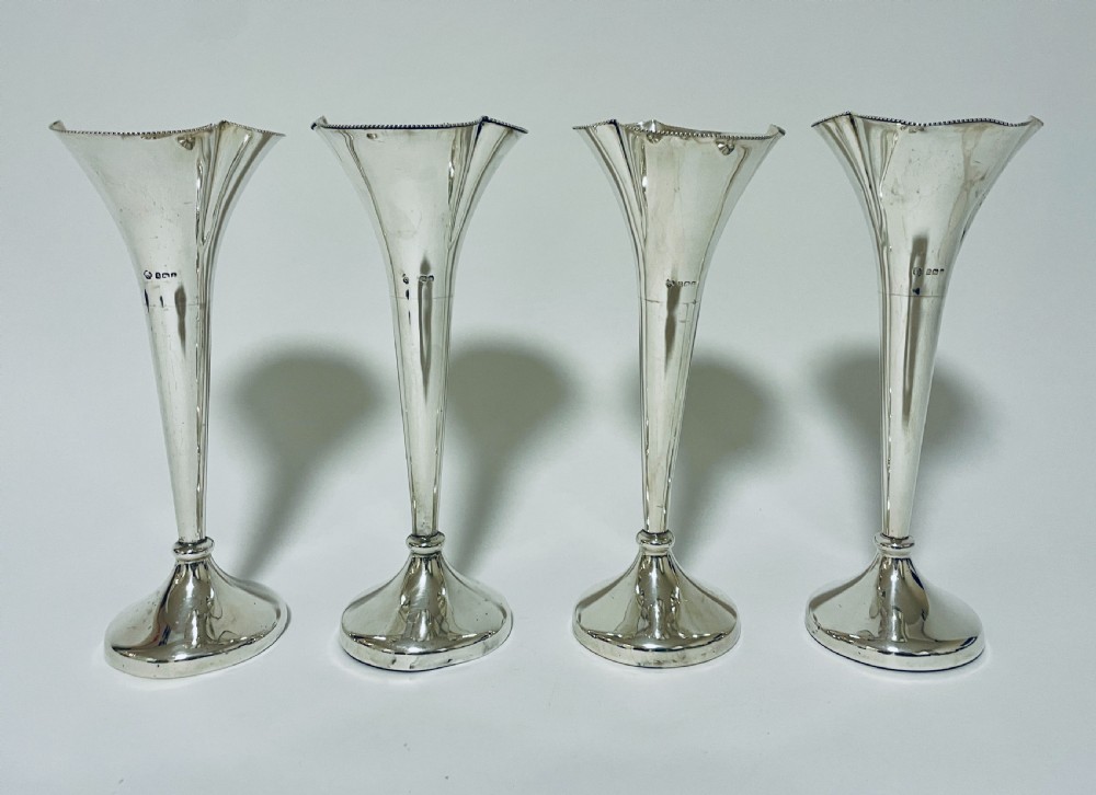 Set of 4 Antique Sterling Silver Trumpet Vases View II