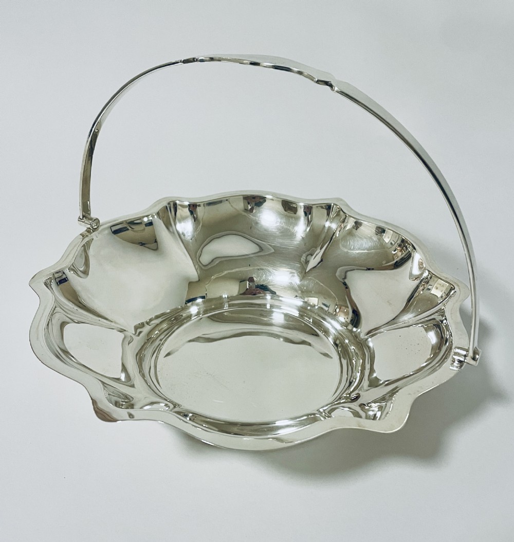 Large Antique Silver Swing Handled Bowl View II