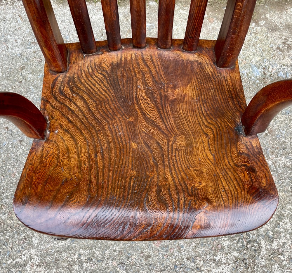 Antique Elm Lathe Back Farmhouse Chair View IV