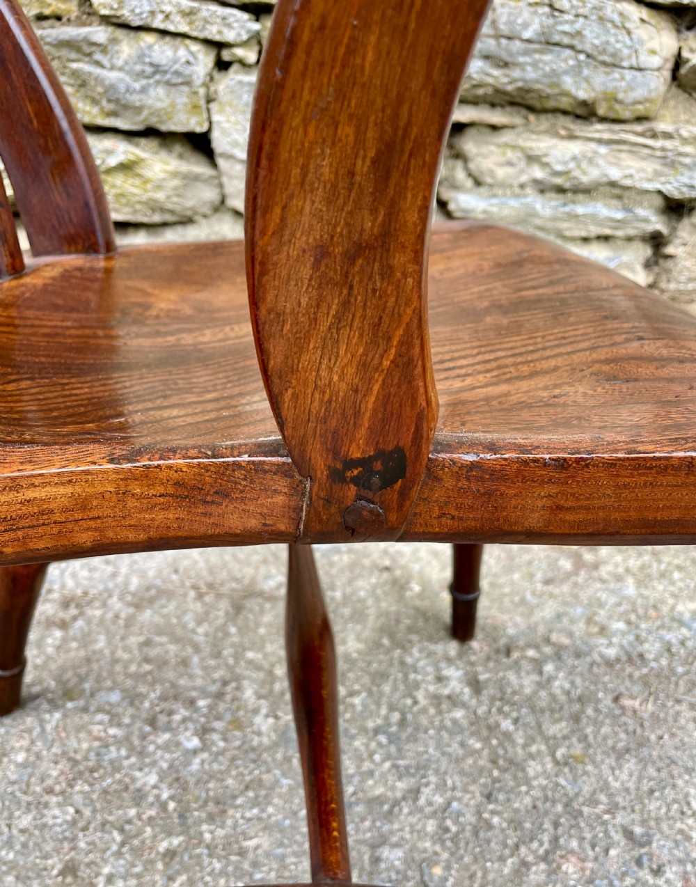 Antique Elm Lathe Back Farmhouse Chair View V