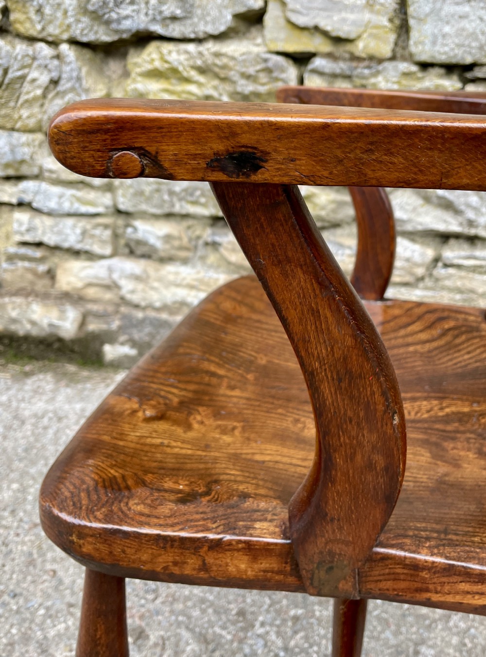 Antique Elm Lathe Back Farmhouse Chair View VII