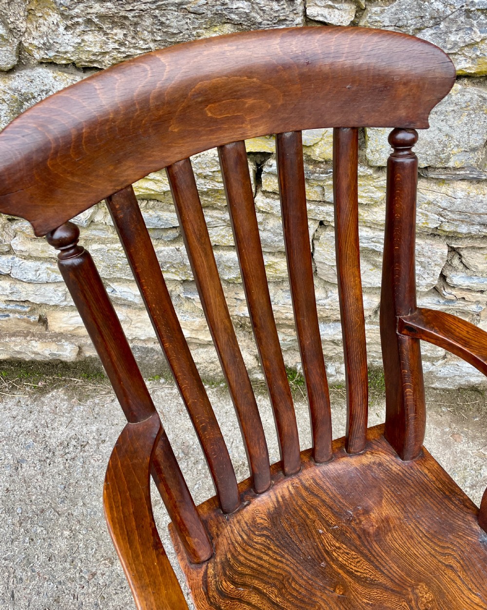 Antique Elm Lathe Back Farmhouse Chair View VIII