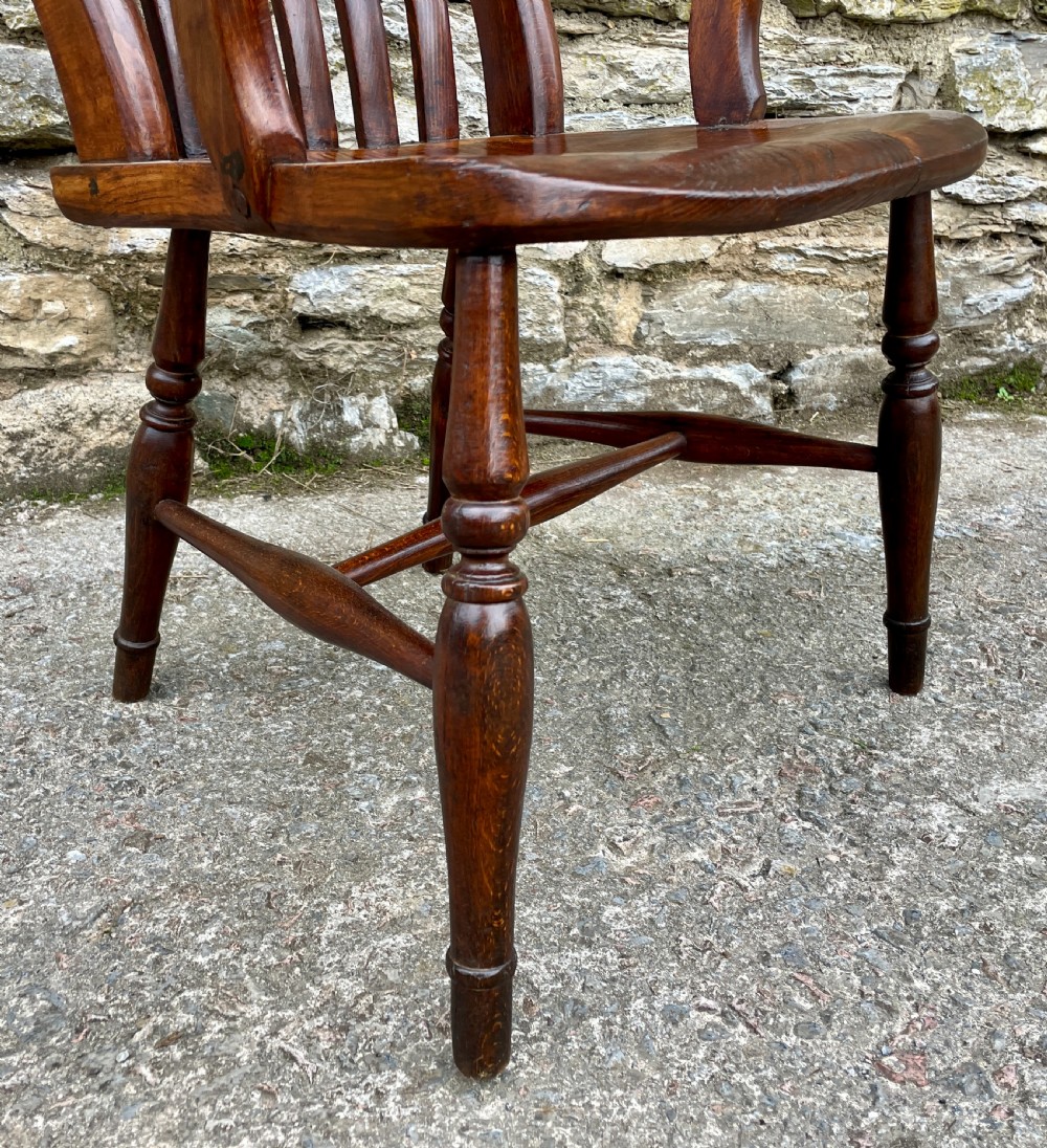 Antique Elm Lathe Back Farmhouse Chair View X