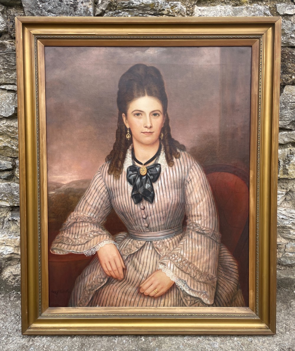 Victorian Oil on Canvas Portrait of Emma Witham by W.Fletcher
