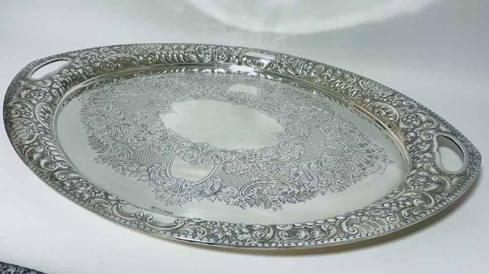 Large Antique Sterling Silver Tea Tray View II