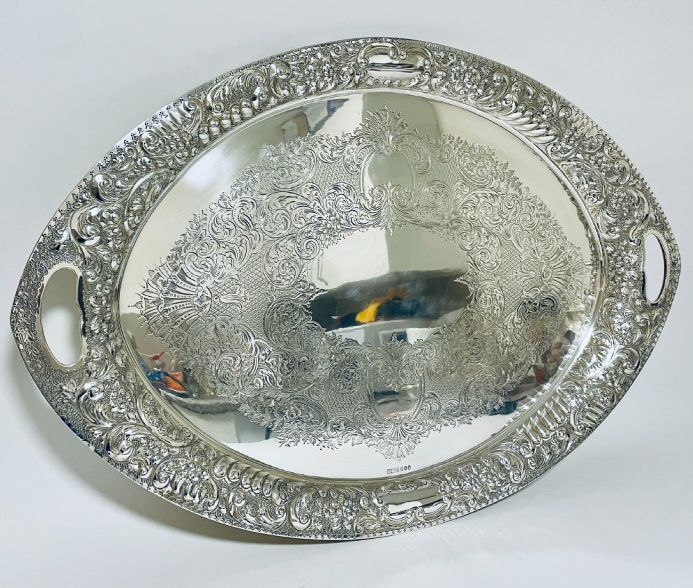 Large Antique Sterling Silver Tea Tray View III