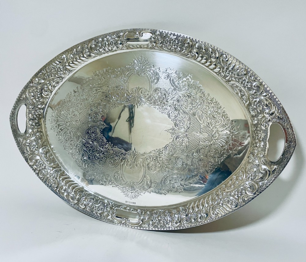 Large Antique Sterling Silver Tea Tray View IV