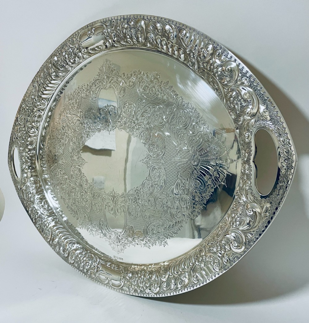 Large Antique Sterling Silver Tea Tray View VI
