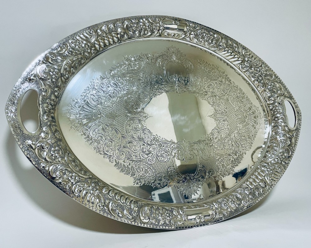 Large Antique Sterling Silver Tea Tray View VII