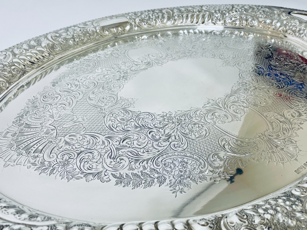 Large Antique Sterling Silver Tea Tray View X