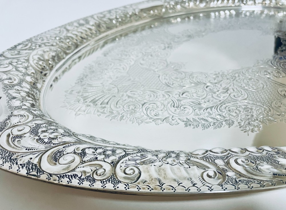 Large Antique Sterling Silver Tea Tray View XI