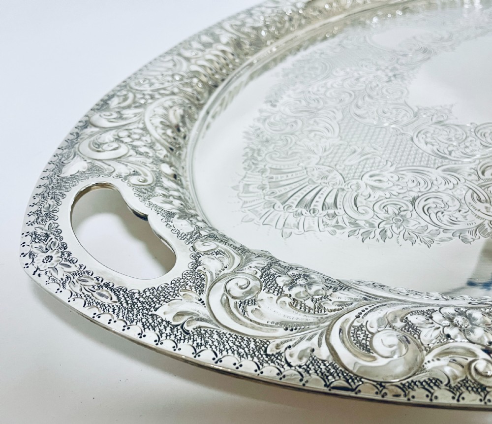 Large Antique Sterling Silver Tea Tray View XII