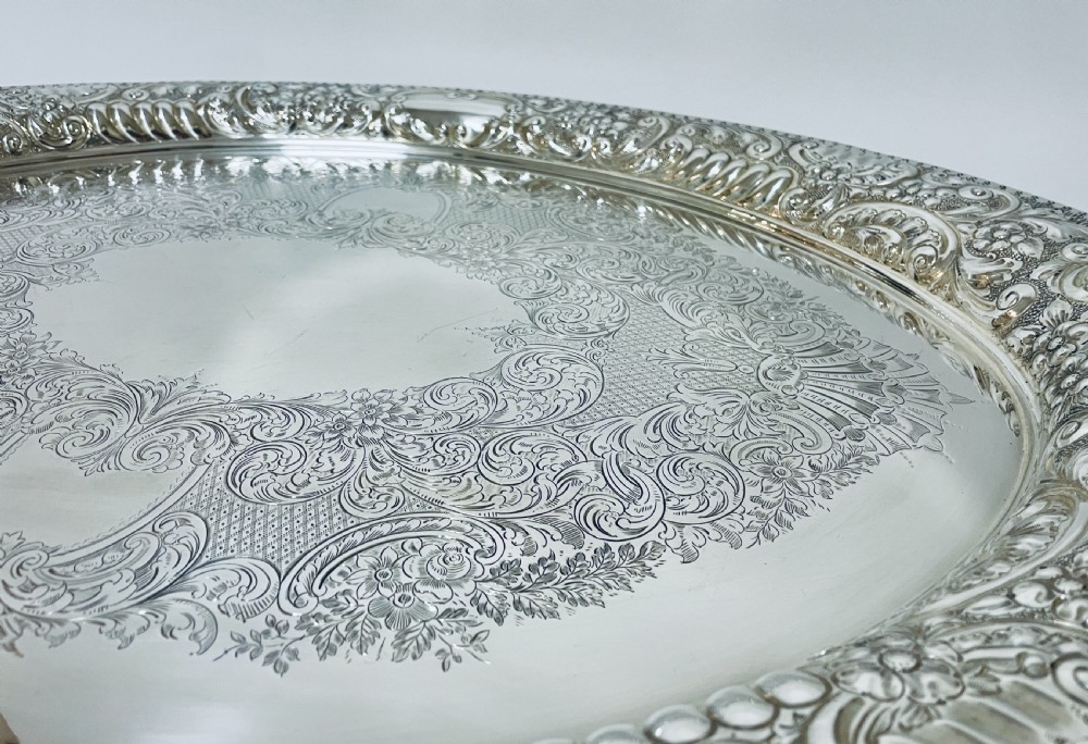 Large Antique Sterling Silver Tea Tray View XIII