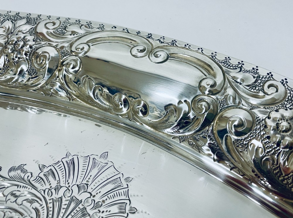 Large Antique Sterling Silver Tea Tray View XV