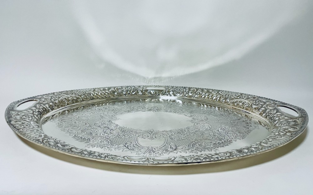 Large Antique Sterling Silver Tea Tray View XVI