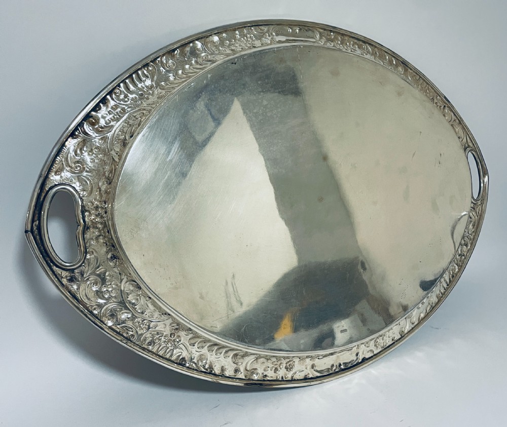 Large Antique Sterling Silver Tea Tray View XVII