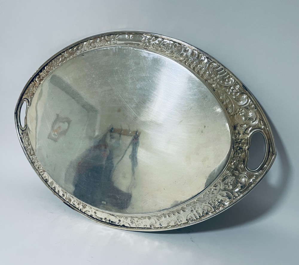 Large Antique Sterling Silver Tea Tray View XIX