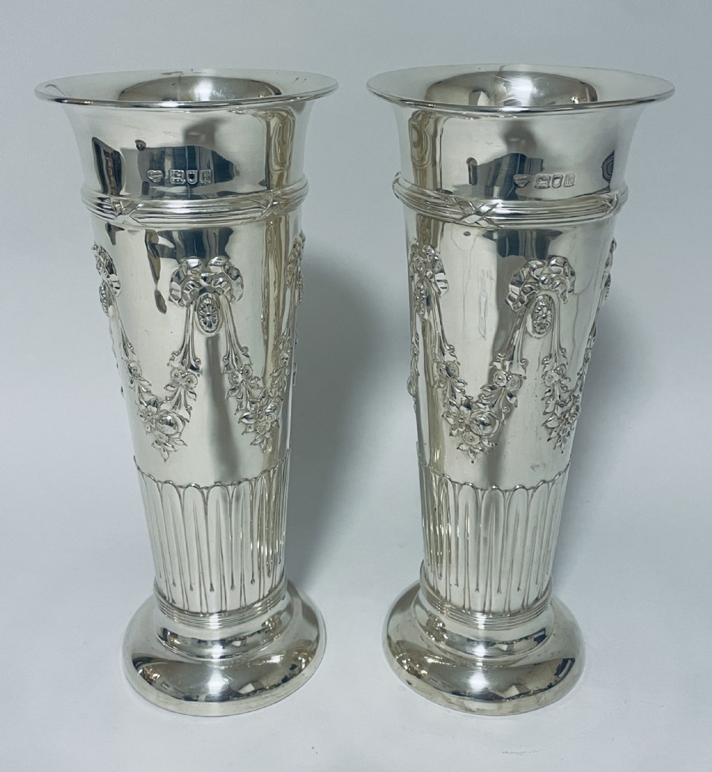 Pair of Large Sterling Silver Vases