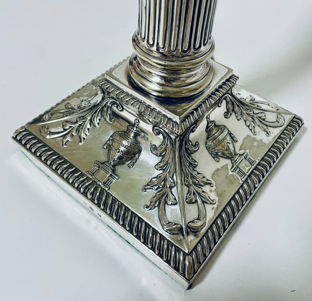 Antique Silver Plated Corinthian Column Table Lamp View VI