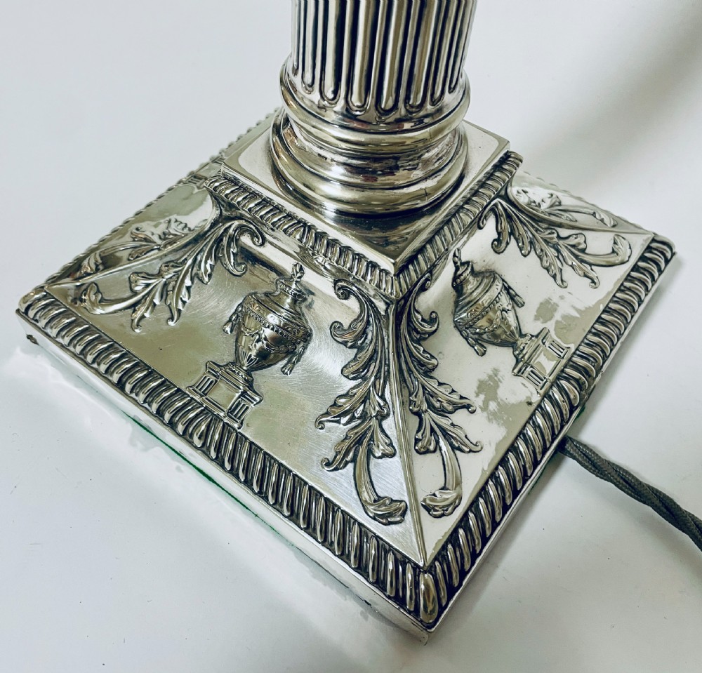 Antique Silver Plated Corinthian Column Table Lamp View IX