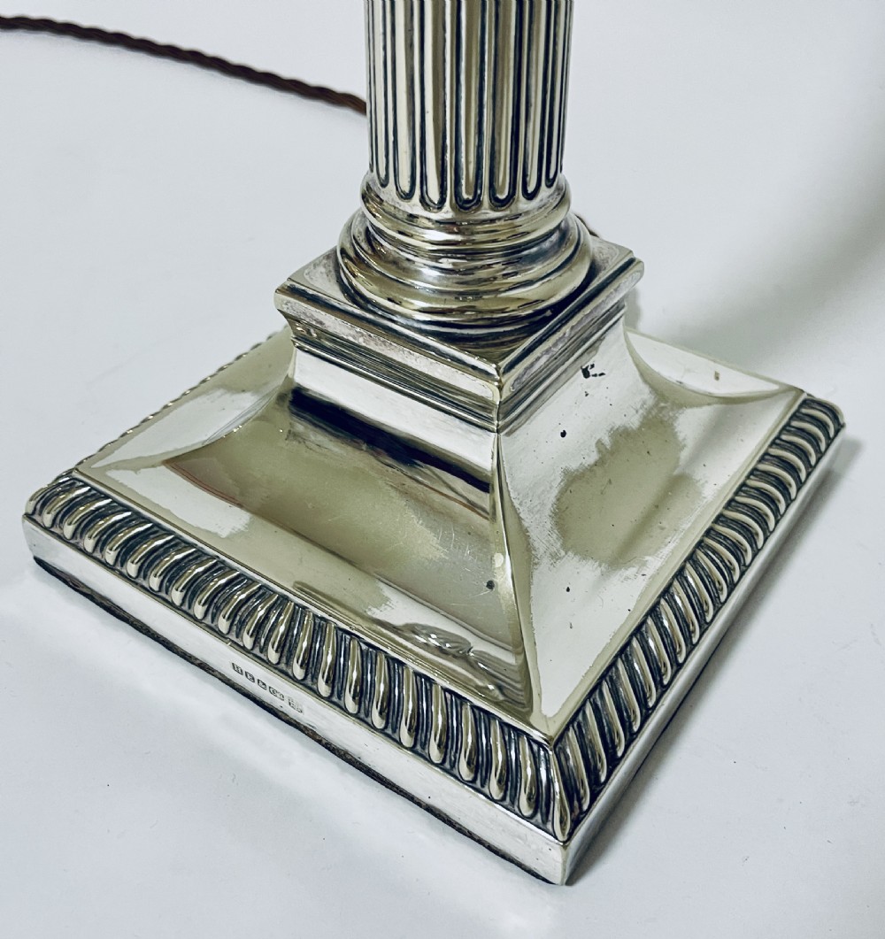 Antique Silver Plated Corinthian Column Table Lamp View IV