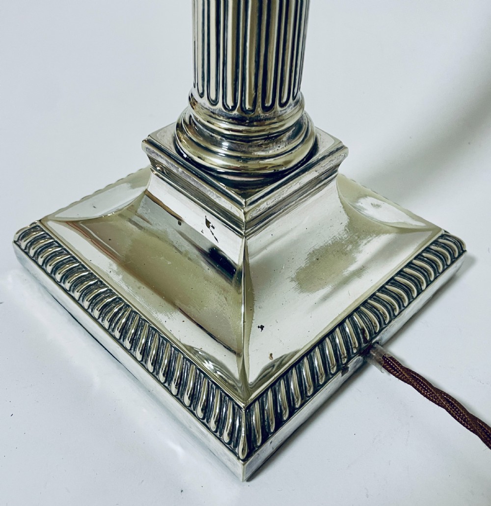 Antique Silver Plated Corinthian Column Table Lamp View VIII