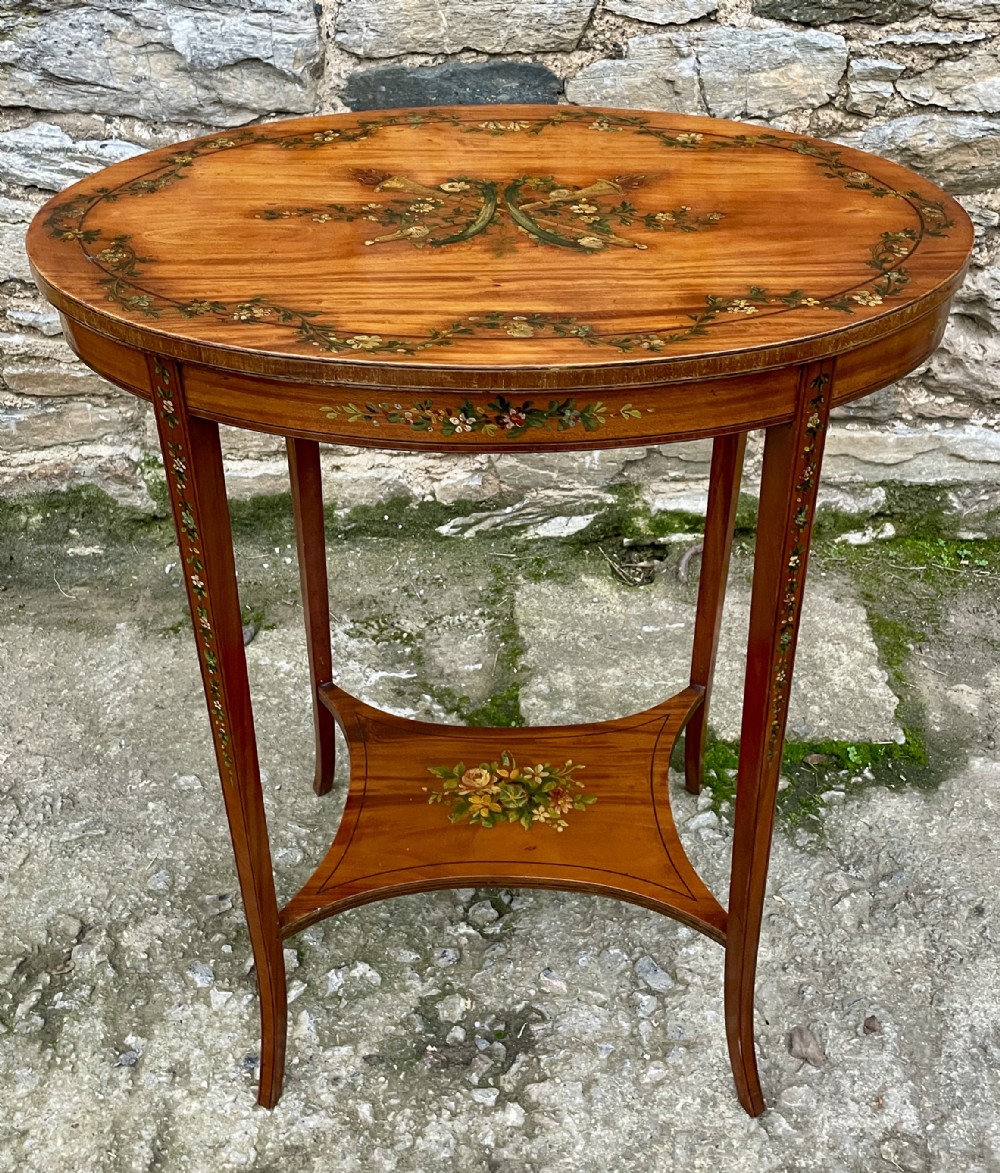 Edwardian Sheraton Revival Hand Painted Satinwood Table