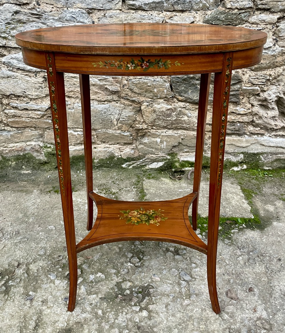 Edwardian Sheraton Revival Hand Painted Satinwood Table View II