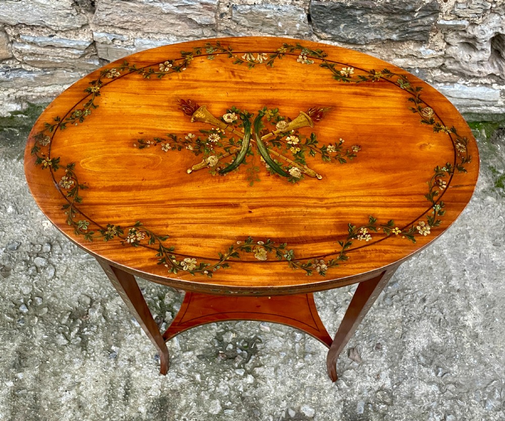 Edwardian Sheraton Revival Hand Painted Satinwood Table View III