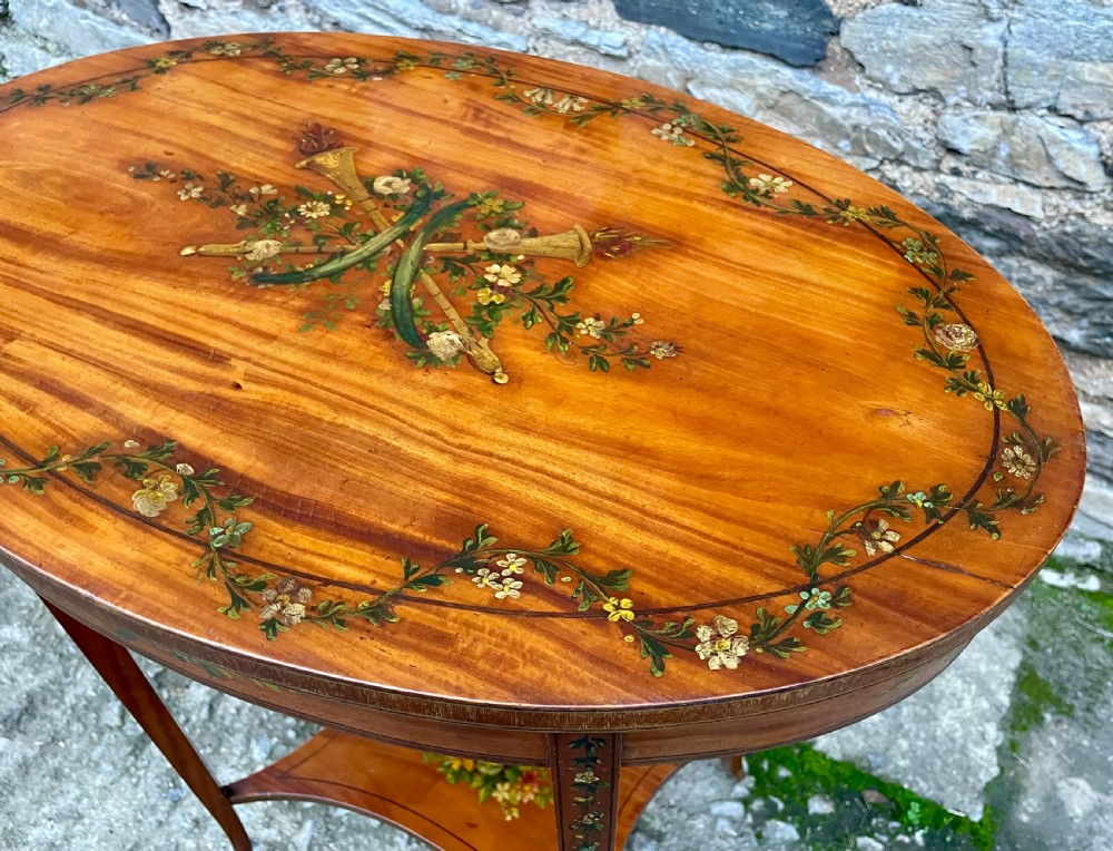 Edwardian Sheraton Revival Hand Painted Satinwood Table View IV